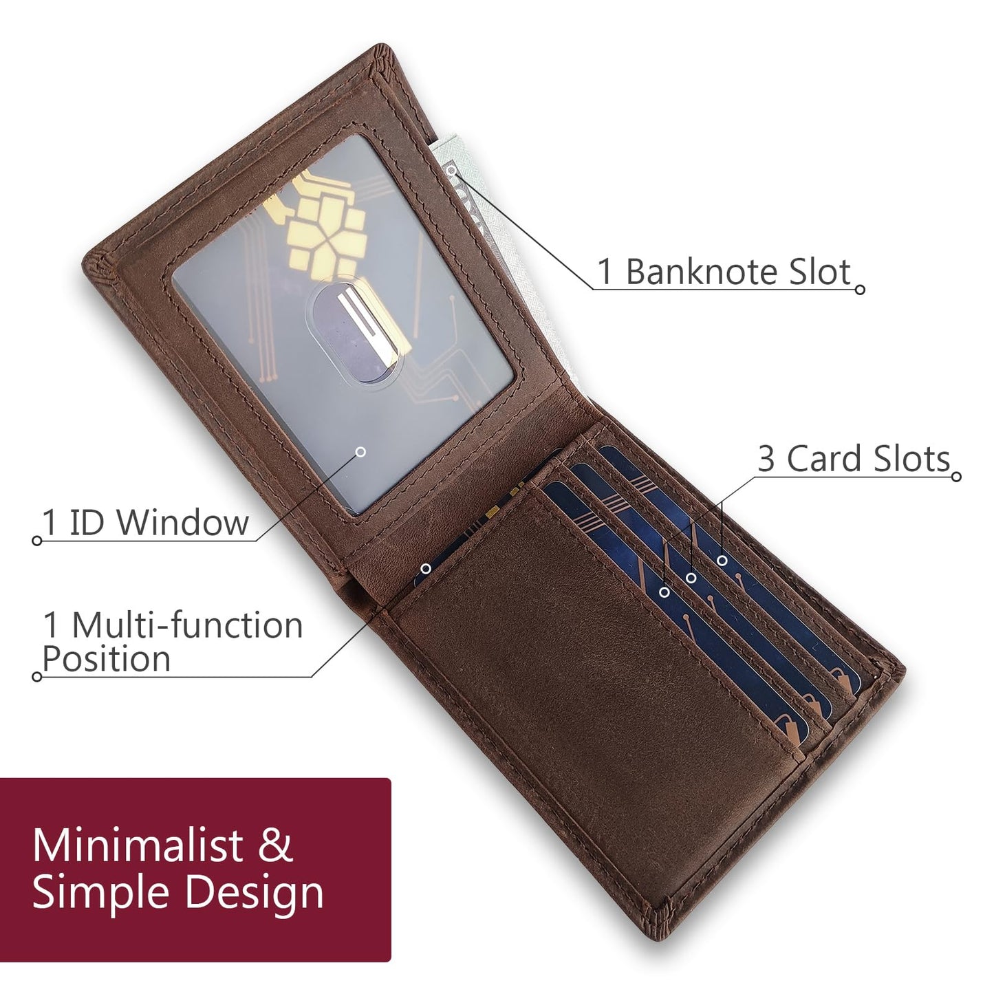 LnxLtw Bifold Travel Wallets for Mens Slim RFID Blocking | Compact Front Pocket Thin Genuine Leather Wallet | Minimalist Credit Card Holder with 4 Card Slots and ID Window Gift Box (Dark Brown)