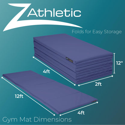 Z Athletic Folding Mat for Gymnastics, Tumbling, Cheerleading, and More, Blue, 4 Ft x 12 Ft x 2 In