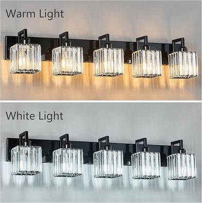 Modern Bathroom Vanity Light 5-Lights Plating Black Vanity Light Crystal Wall Light Bathroom Light Fixtures