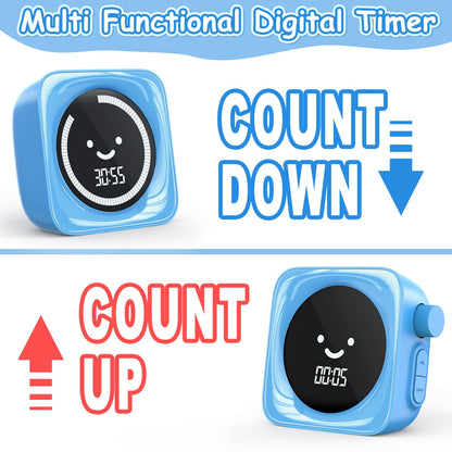 Visual Timer for Kids, 99 Minute Digital Cute Kids Visual Timer Classroom Timer for Homeschool Supplies Study Teaching Time Management Tool Countdown Count Up Timer, Blue 2Pack
