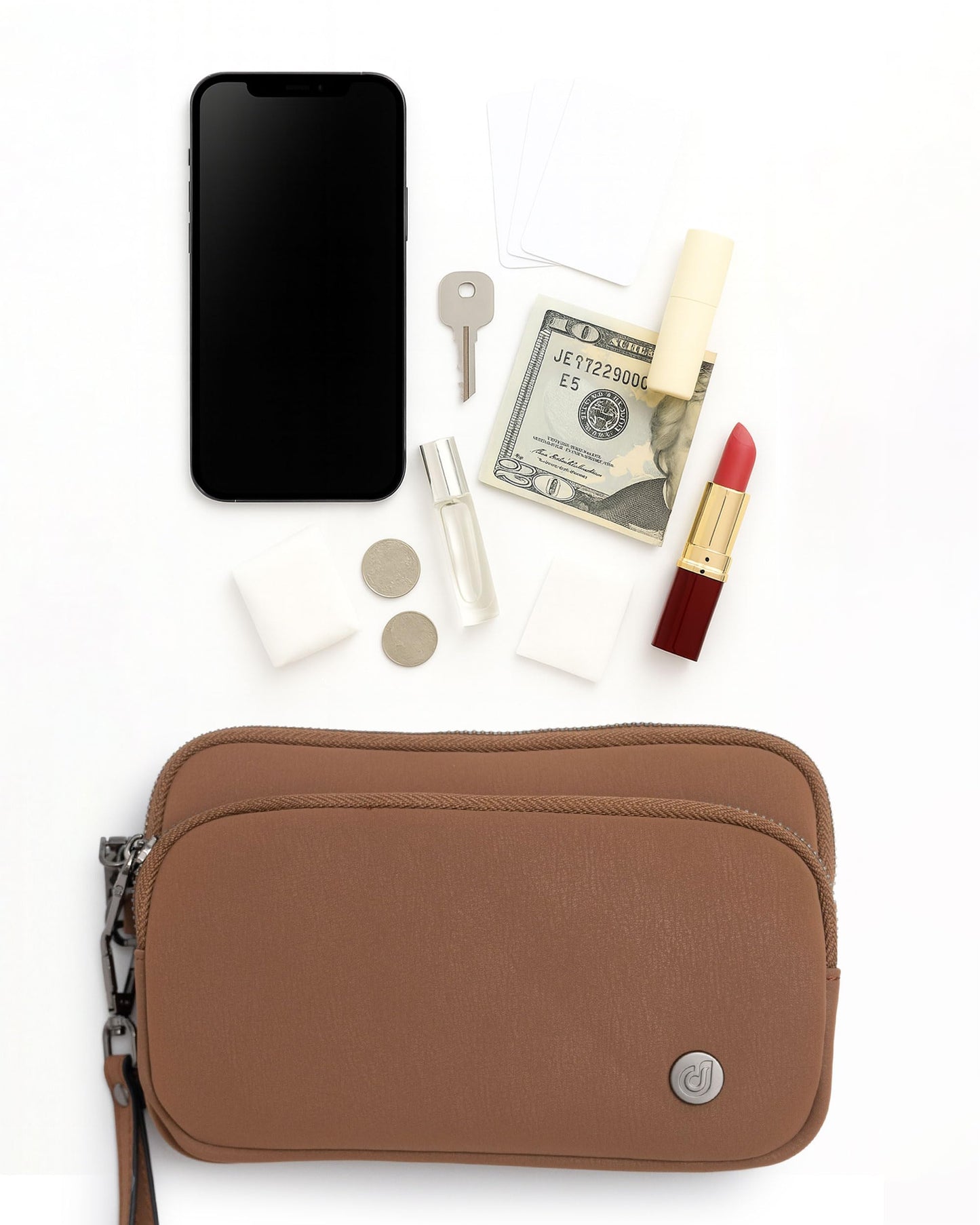 Dorefala Wristlet Purses for Women, Small Vegan Leather Wallet with 3 Zipper Pockets, Clutch Bag for Travel Gift (Brown)