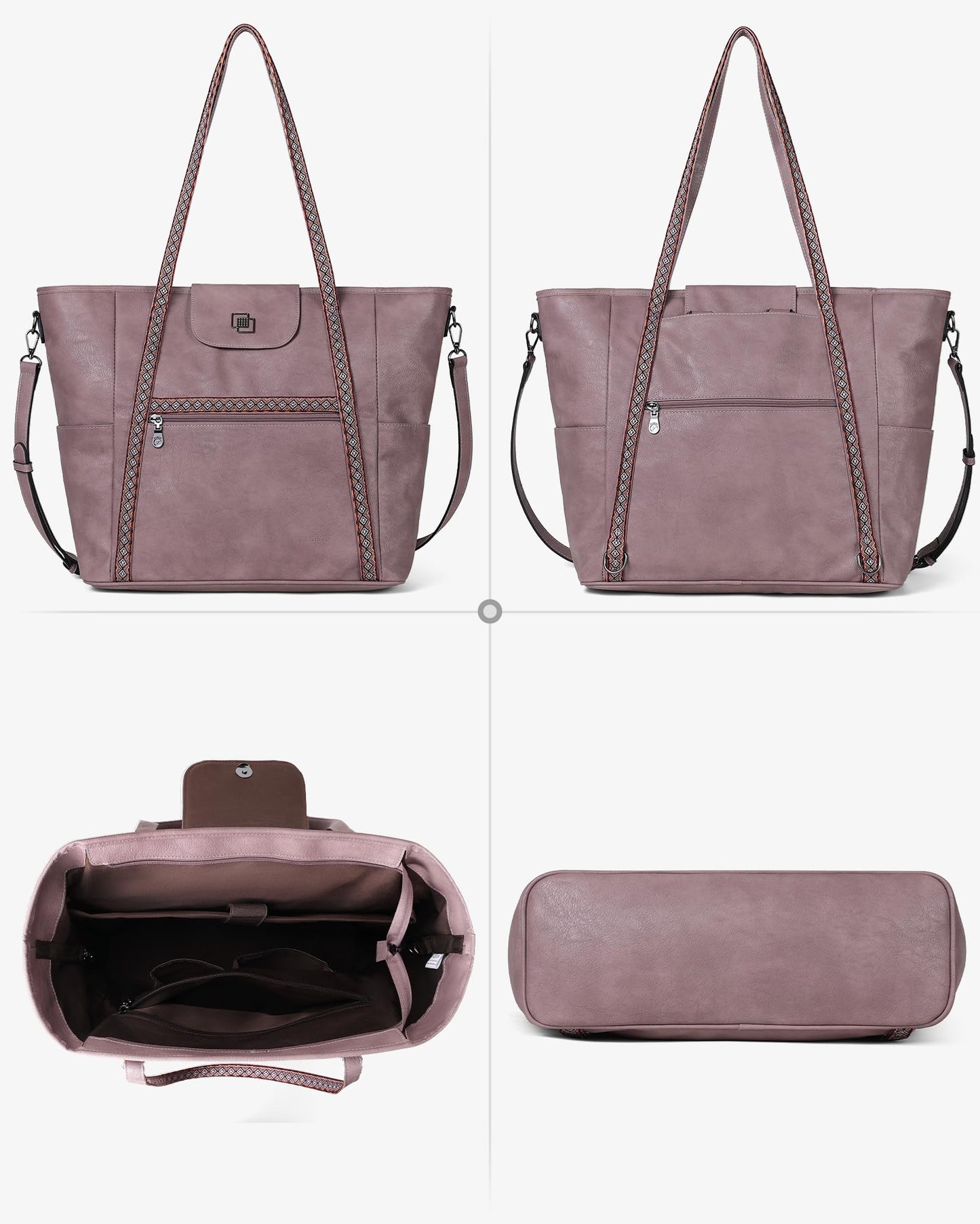 FADEON Large Laptop Tote Bag for Women Designer Leather Laptop Bag Fashion Travel Backpack Purse Shoulder Handbag Purple