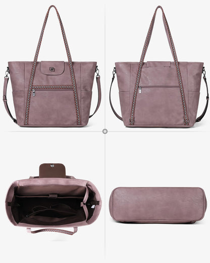 FADEON Large Laptop Tote Bag for Women Designer Leather Laptop Bag Fashion Travel Backpack Purse Shoulder Handbag Purple