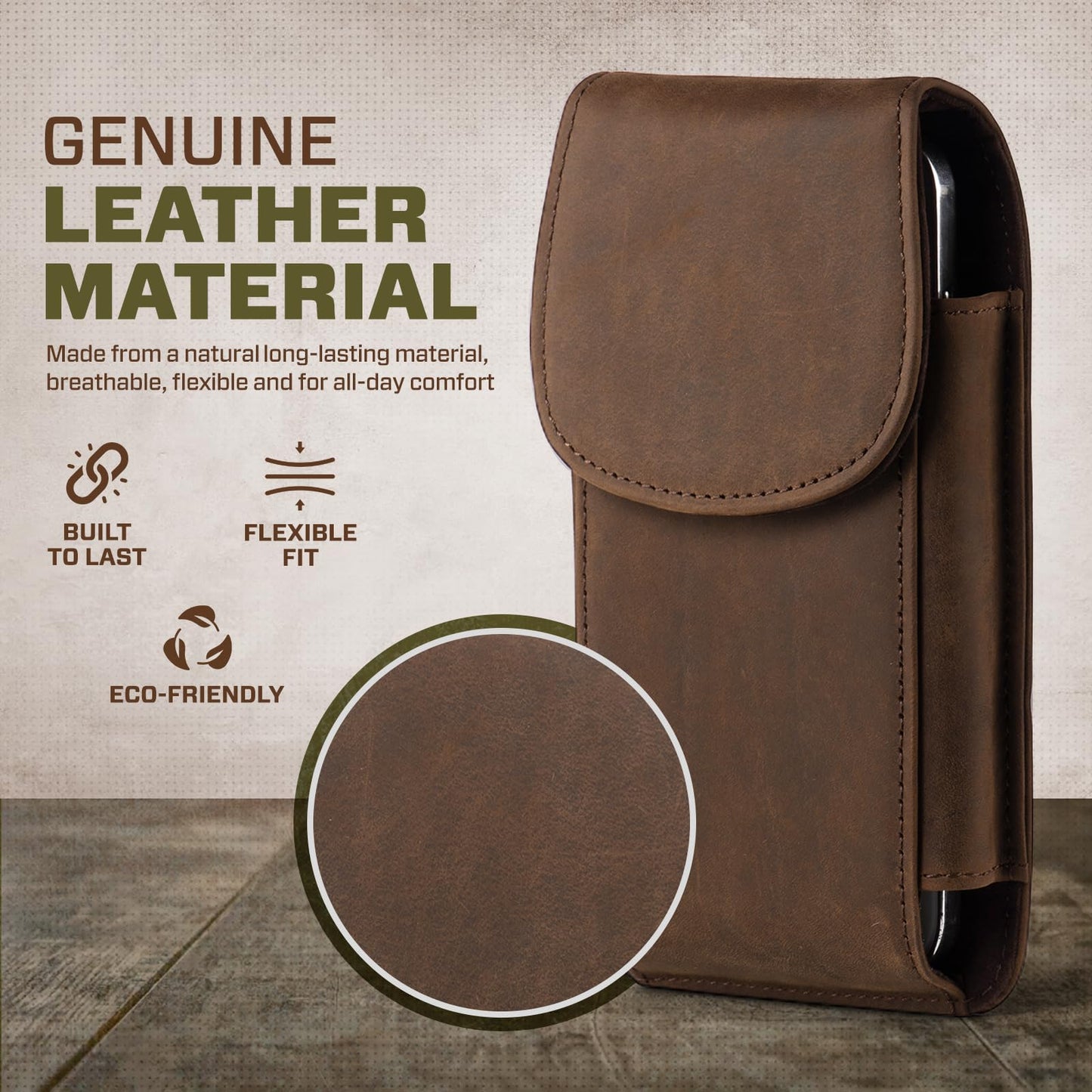 Hengwin Top Grain Crazy Horse Leather Cell Phone Holster Fit for iPhone 17 Pro Max 16 Pro Max 15 Pro Max 14 Pro Max 13 Pro Max Belt Holster Case with Belt Clip Phone Pouch Belt Holder (Retro Brown)
