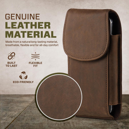 Hengwin Top Grain Crazy Horse Leather Cell Phone Holster Fit for iPhone 17 Pro Max 16 Pro Max 15 Pro Max 14 Pro Max 13 Pro Max Belt Holster Case with Belt Clip Phone Pouch Belt Holder (Retro Brown)