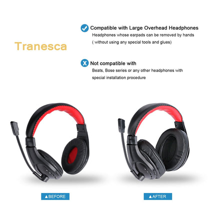 Tranesca Leather Replacement earpad/Ear Cushion/Ear Cover for ATH M50X, SteelSeries Arctis, HyperX Cloud & Alpha Big OVEREAR Headphones (Fits a Great Variety of Headphones) - Black