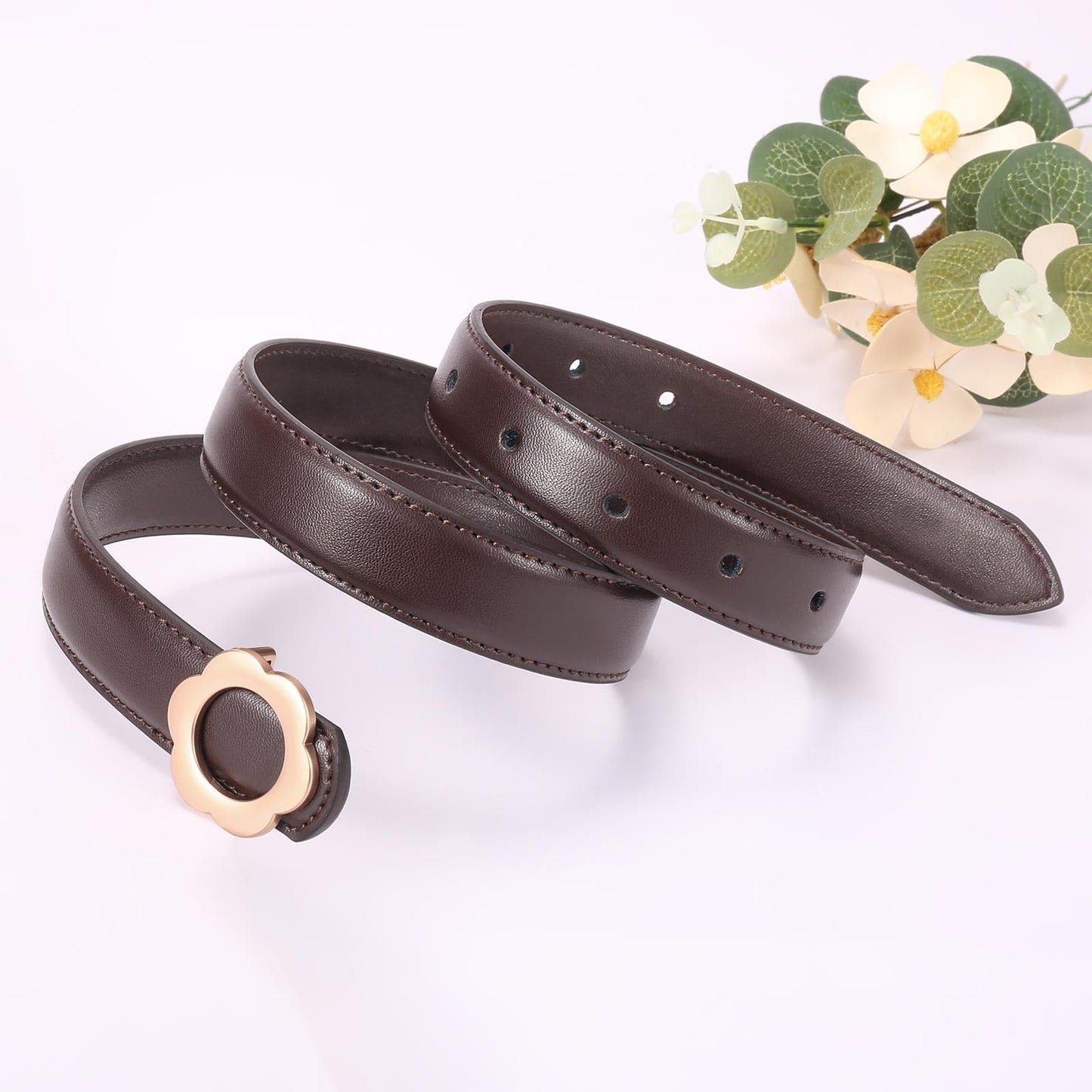LEEXTON Women Leather Belts Jeans Pants Dresses Fashion Waist Belt for Ladies with Gold Buckle