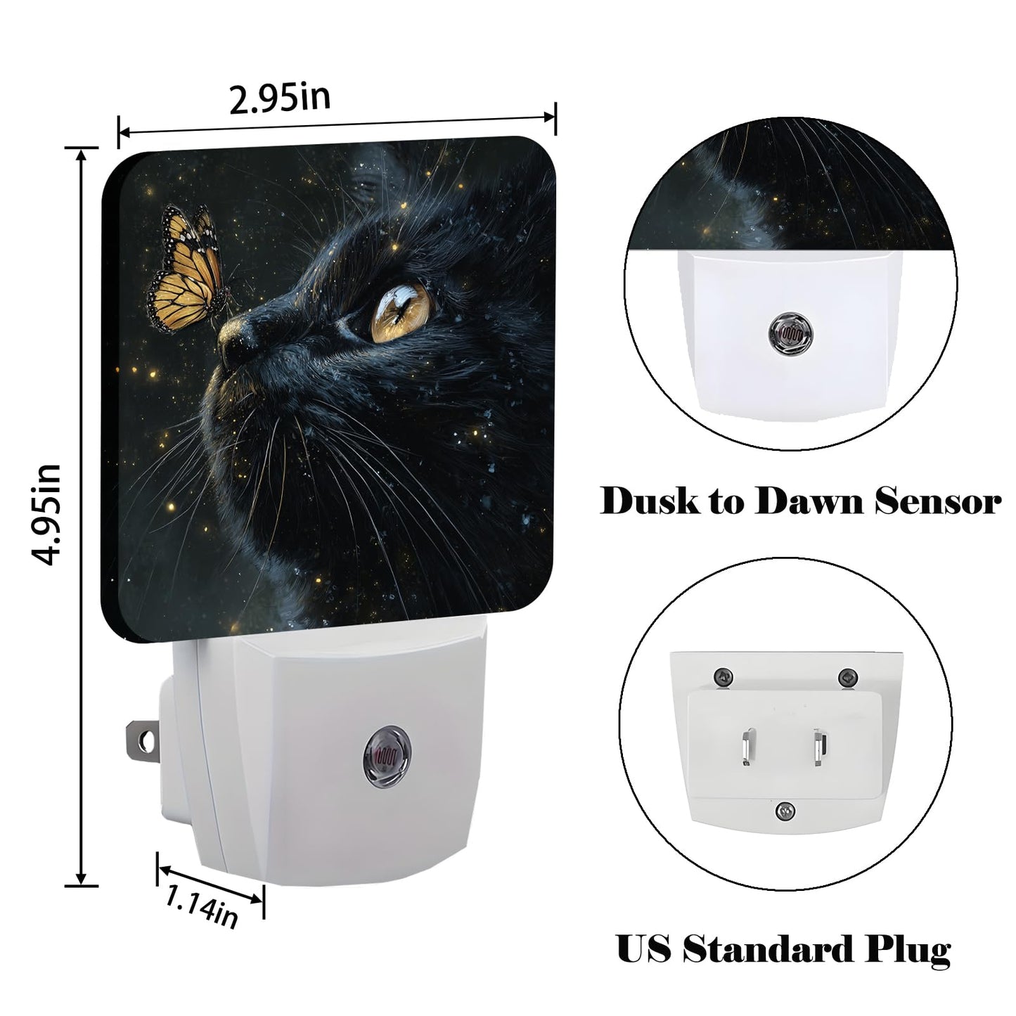 FSHVQKD Cat and Butterfly Night Light,Plug Into Wall Decor for Stairway,Hallway,Kitchen,Dusk to Dawn Sensor Nightlights for Boys/Girls/Women/Men Room Gifts