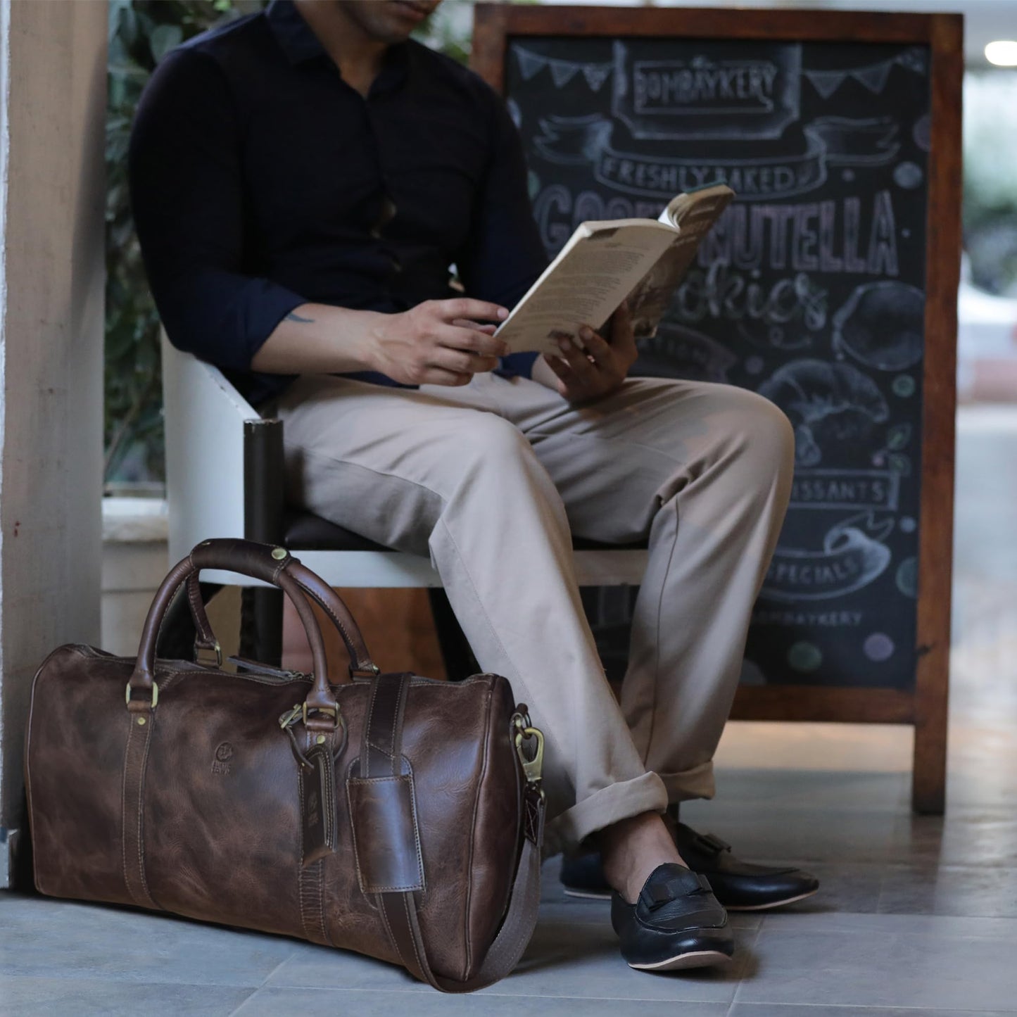 Men's Leather Travel Bag - Weekender Sports Travel Shoulder Bags Aeroplane Hand Luggage Men Duffle Bag (Large), Mulberry, L, leather duffel bag