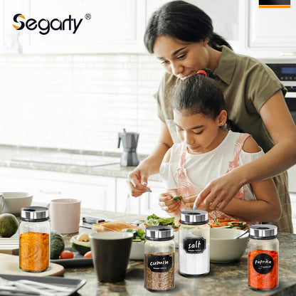 Segarty Spice Jars, 6 Pack 3 oz Spice Bottles with Shaker Lids, Glass Empty Storage Containers with Adjustable Stainless Steel Flow Top for Your Regularly Used Spices