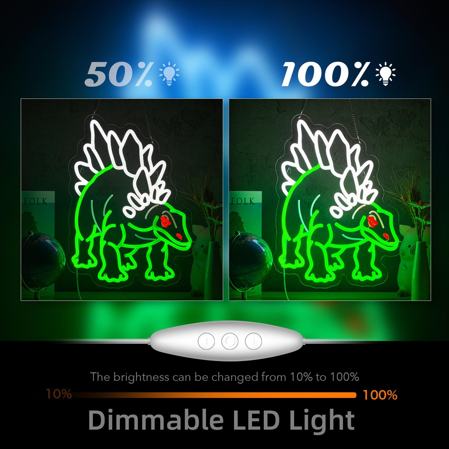 Dinosaur Neon Sign Stegosaurus Neon Sign for Wall Decor Dino USB Dimmable Neon Light Sign for Boys Girls Room Gameroom Holiday Birthday Christmas Gift