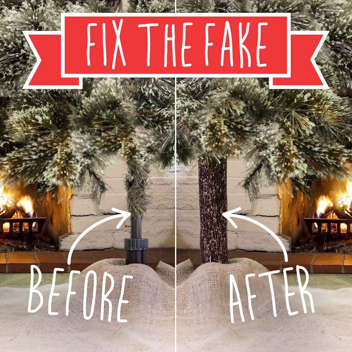 THE CHRISTMAS TREE HUGGER - Artificial Christmas Tree Collar for Base Skirt, Accessory Cover in Wood and Candy