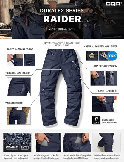 CQR Men's Tactical Pants, Water Resistant Ripstop Cargo Pants, Lightweight EDC Work Hiking Pants, Outdoor Apparel, Duratex Mag Pocket Police Navy, 32W x 34L