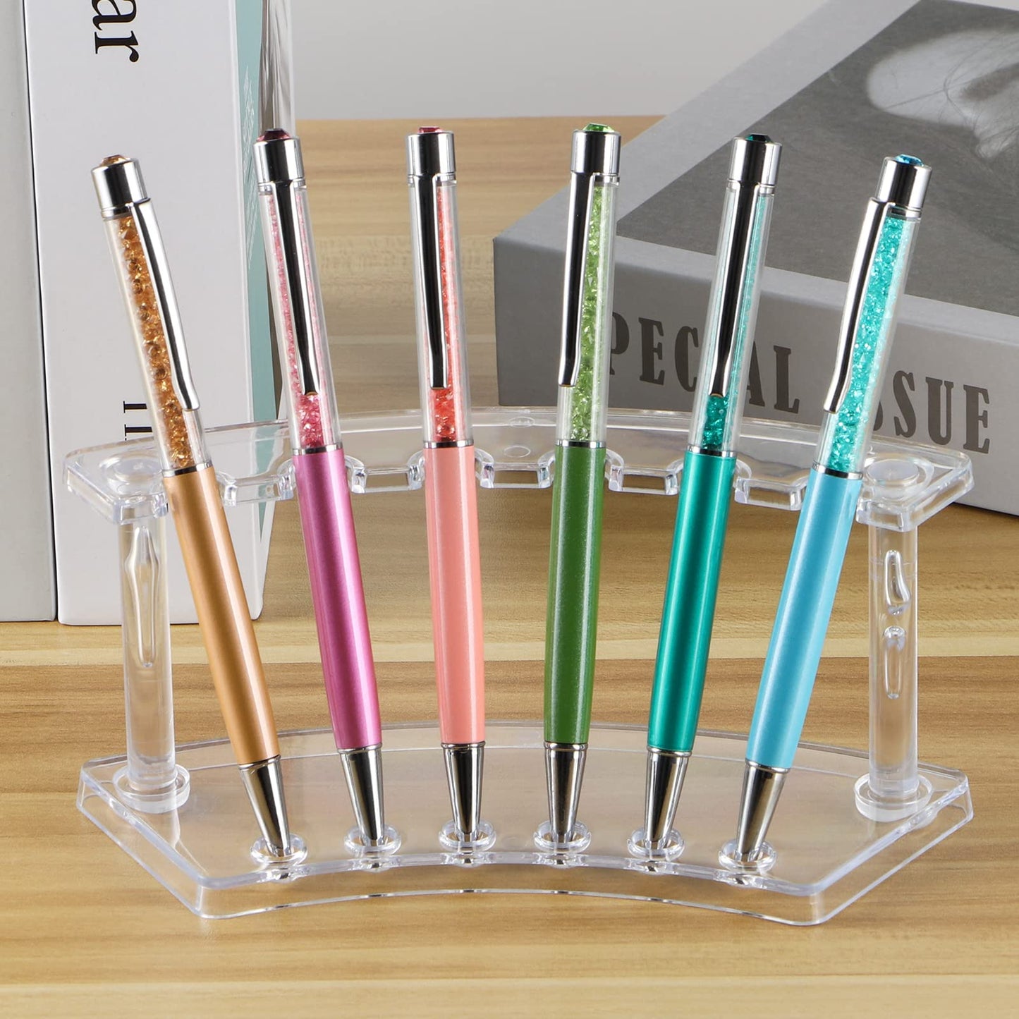 MOLIGOU 6 Pcs Pen Display Stand, 6 Slots Plastic Pen Holder, Clear Pen Display Rack for Craft Shows