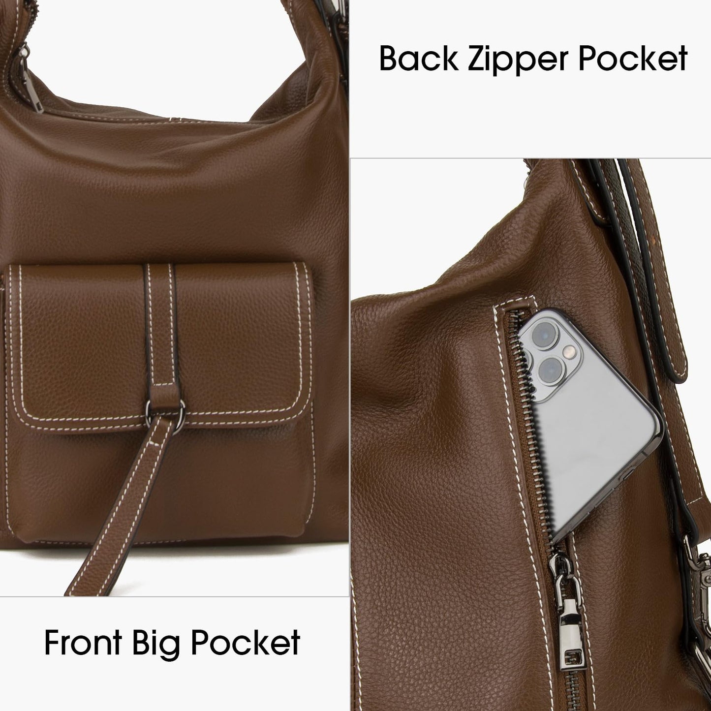 DONNAIN Genuine Leather Backpack Purse for Women Large Capacity, Anti-Theft Travel Backpack Leather Convertible Shoulder Bag (Coffee)