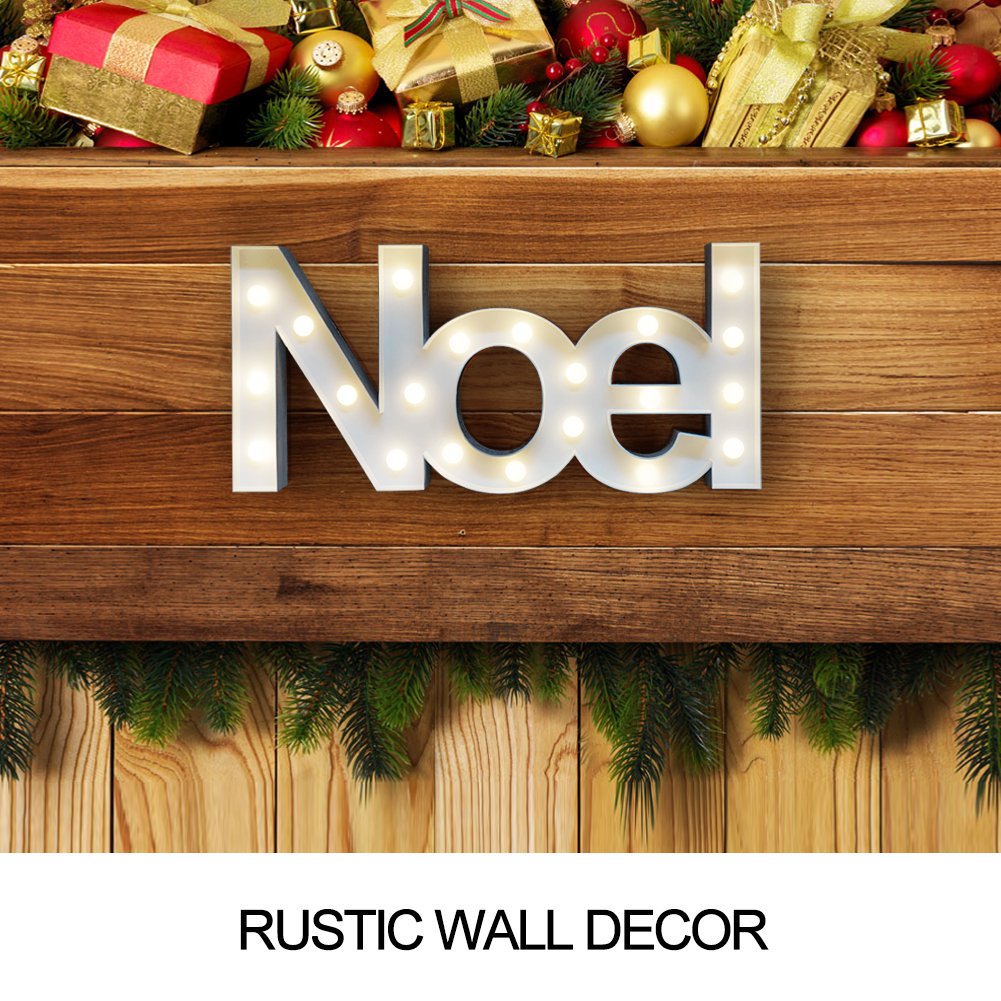 Bright Zeal 18" Large NOEL Sign Marquee Letters With Lights (White, 6hr Timer) - Christmas Wall Decor NOEL Letter Christmas Tabletop Decorations For Home - Light Up Tabletop Decorations