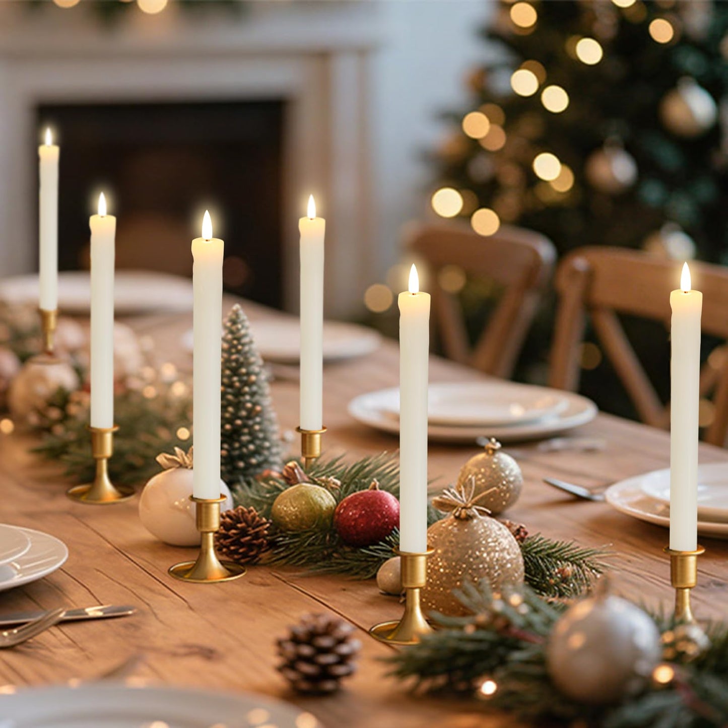 Lezonic Flameless Taper Candles with Remote Timer, Real Wax Battery Operated Flickering LED Fake Candles for Dining Table Centerpiece Wedding Christmas Mantel Decor, 0.8 x 9.5 inch