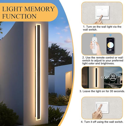 92 Inch Modern Outdoor Wall Light, 3000K-6000K Dimmable Black Exterior Wall Sconce Ip65 Waterproof Modern Porch Lights, Long Linear Outside Lighting for House External Wall Patio Garage