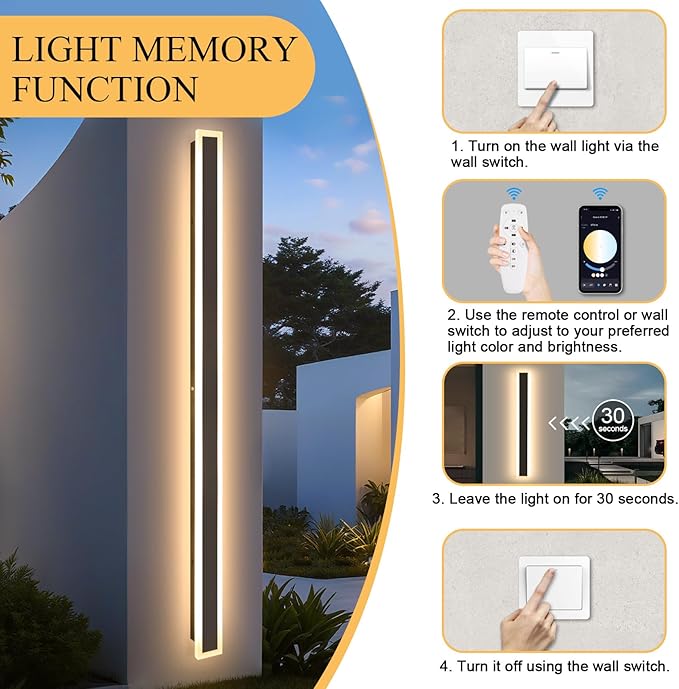 Modern Outdoor Wall Light, 71 Inch 3000K-6000K Dimmable Outdoor Wall Lights IP65 Waterproof Black Exterior Sconces Wall Lighting for House Porch Garage Patio Garden