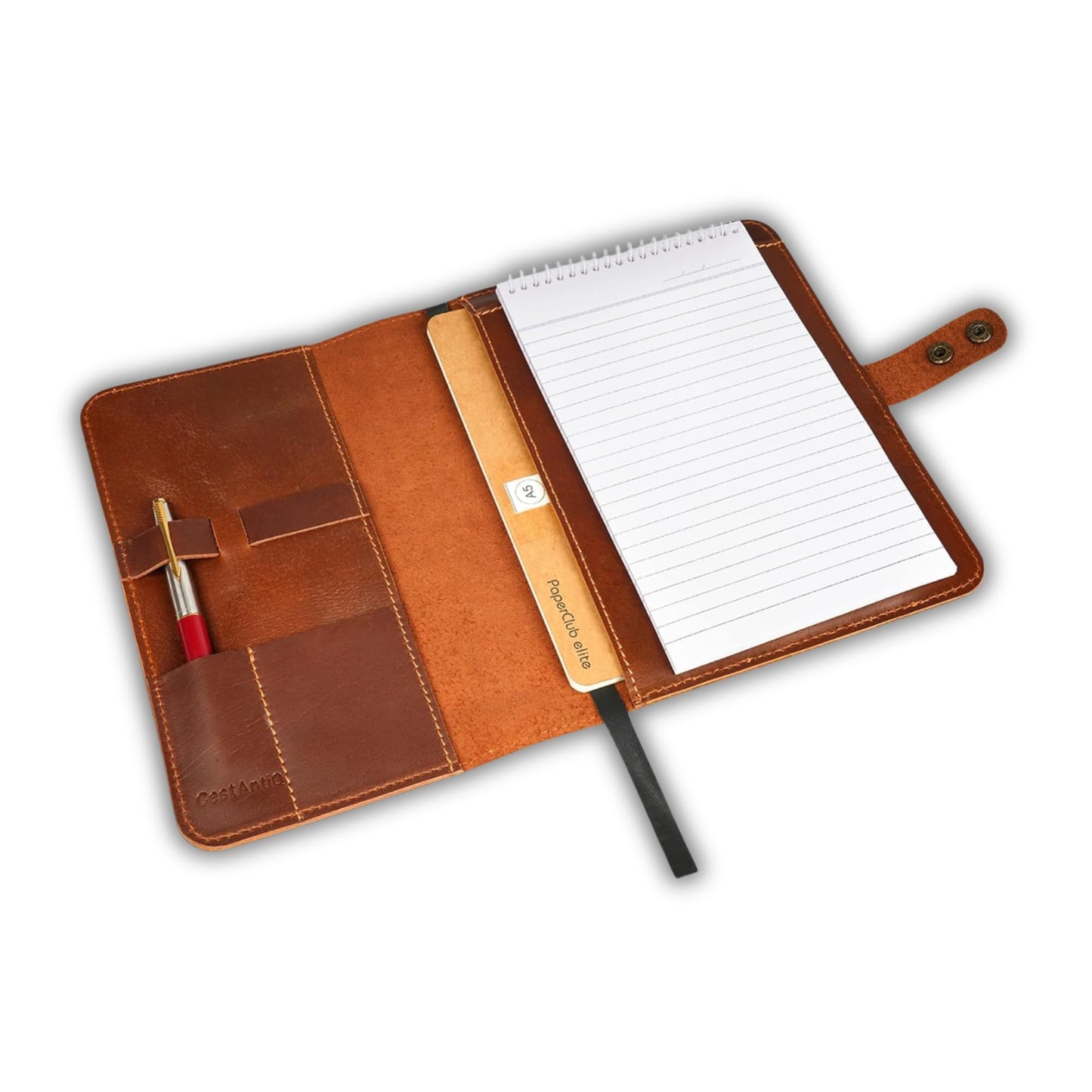CestAntiQ Rustic Leather Journal Cover | Handmade 6x9 Spiral Steno Pad Holder | Full-Grain Top-Bound Notebook Sleeve & Refillable Cahier Cover (Brown)