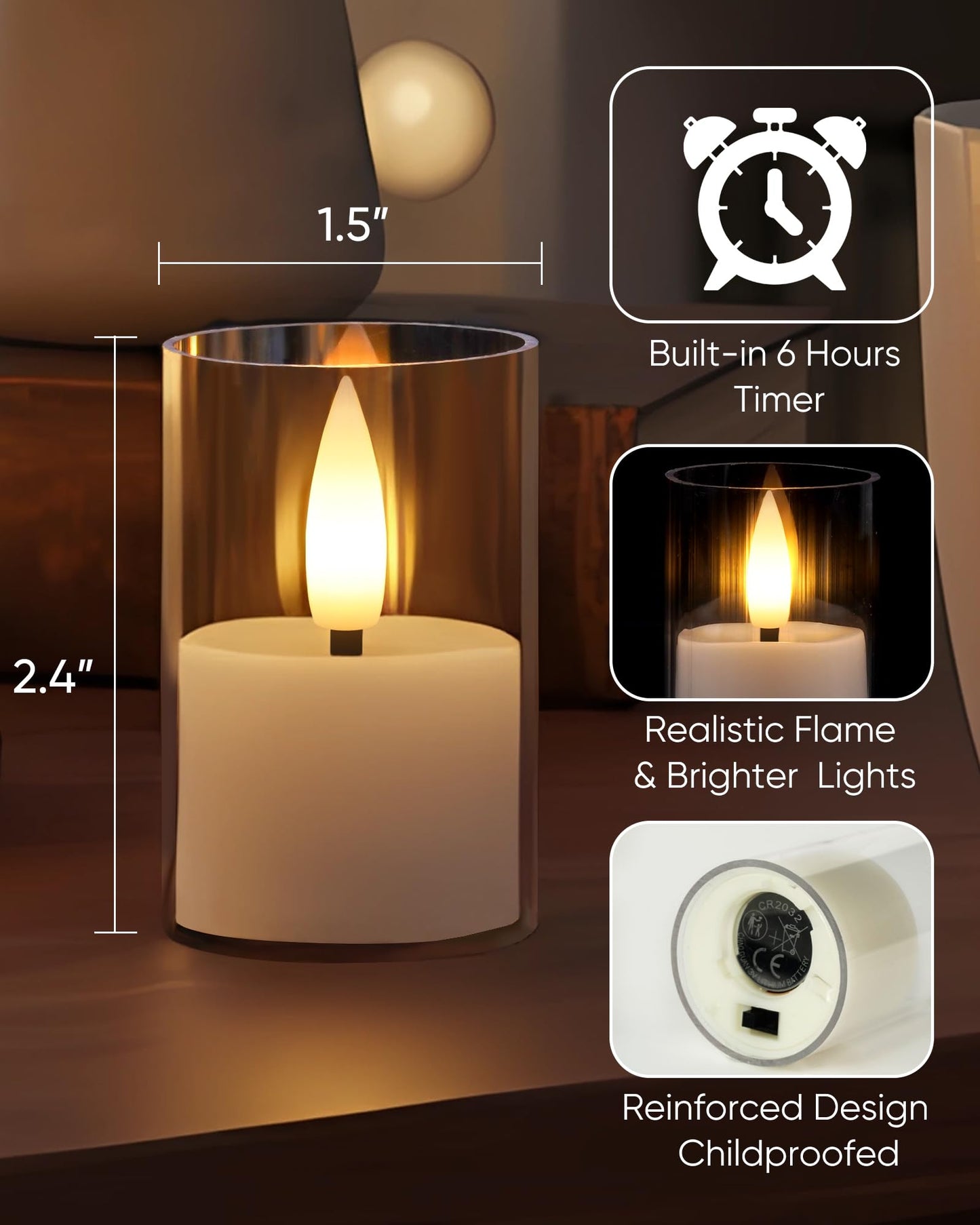 Homemory Acrylic Led Votive Candle with Auto Timer, 1.5" x 2.4" Flameless Led Tealight, Battery Powered Fake Electric Candles for Wedding Centerpiece, Table, Christmas Decor (12Pack)