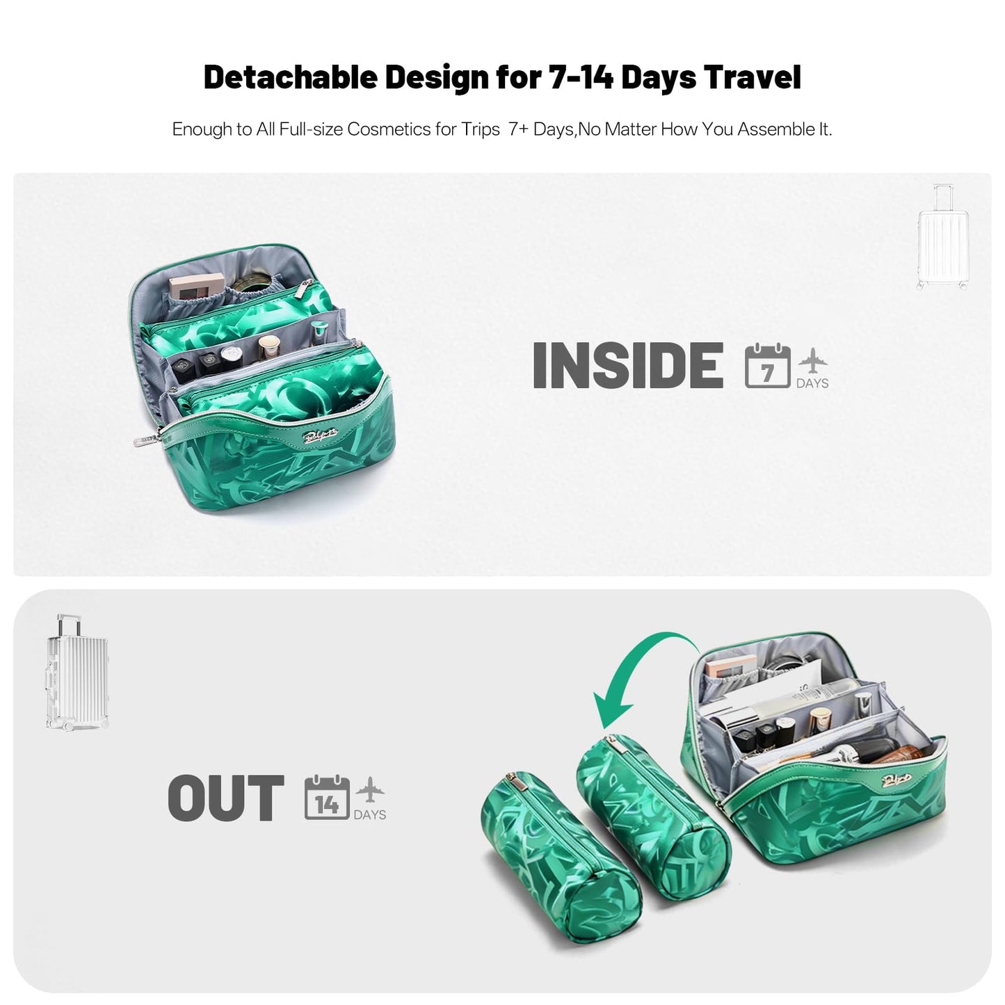 BOYATU Travel Makeup Bag for Women: Y2K Aesthetic Personalized Glossy 3 Pcs Set Cosmetic Organizer Bag - Trendy Statement Toiletry Pouches for Forward Women - Stand Out at Festivals & Trips(A-1-Green)