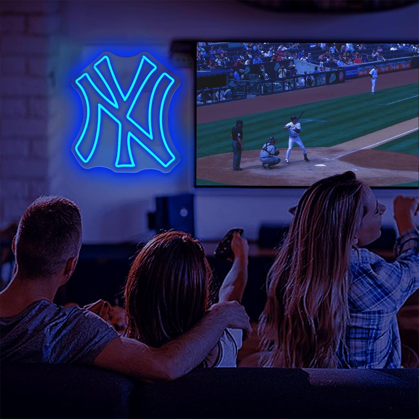 NY Baseball Neon Sign, New York Cool Light Up Dimmable NY Team Logo Hanging Led Neon Sign for Wall Decor, Bedroom, Party, Man Cave, Bedroom, Game Room Deco, Birthday Christmas Gift for Boys Fans (Blue)