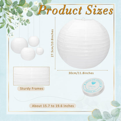 24 Packs White Paper Lanterns 12 Inch Chinese Japanese Hanging Paper Lanterns Lamp Round with Clear Fishing Line DIY Table Centerpiece Decoration for Wedding Birthday Party Baby Shower Indoor Outdoor