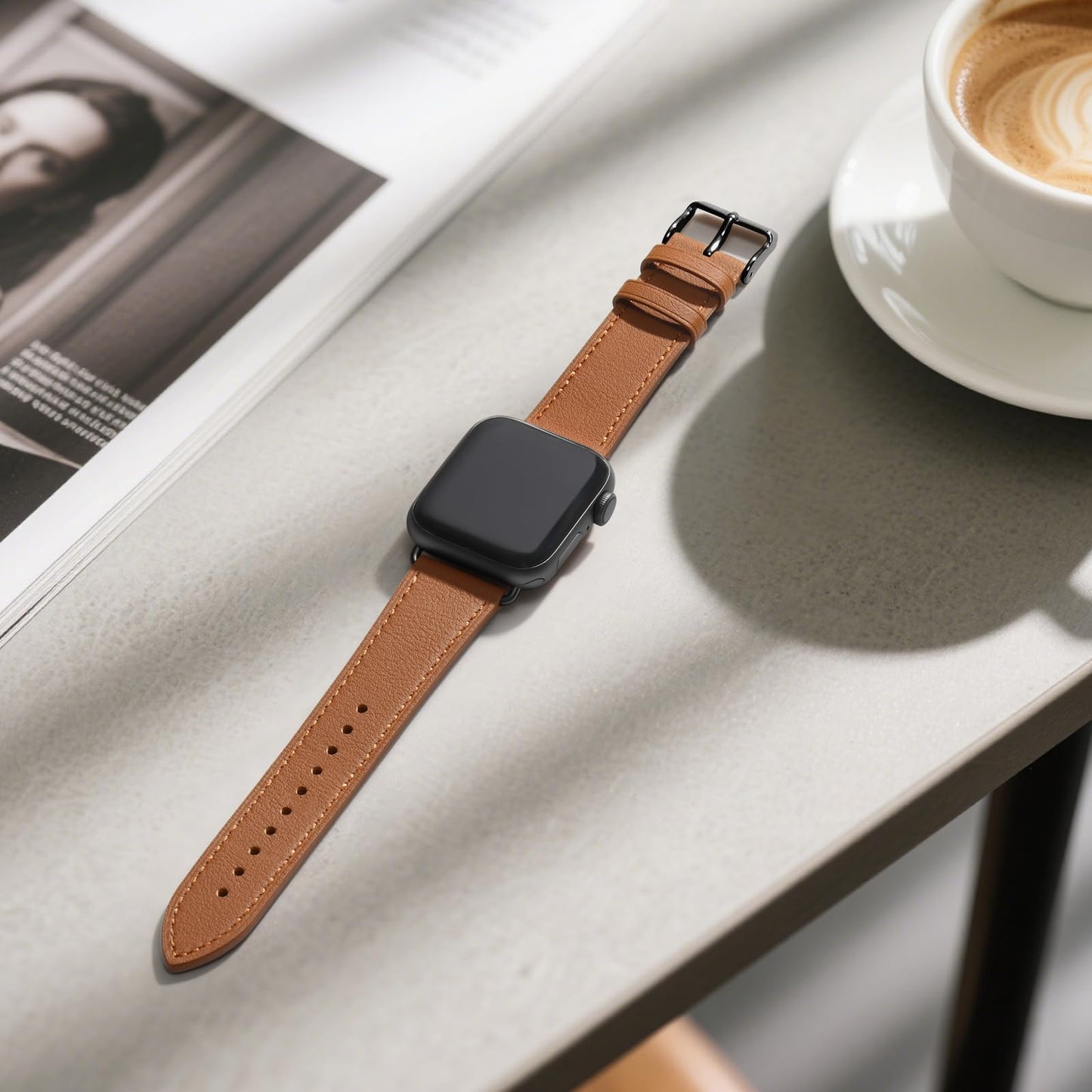 Bestig Leather Bands Compatible with Apple Watch Band 38mm 40mm 41mm 42mm(Series 10 11) for Women Men, Wristband Strap for iWatch SE3/2/1&Series 9 8 7 6 5 4 3 2 1(Brown+Black)