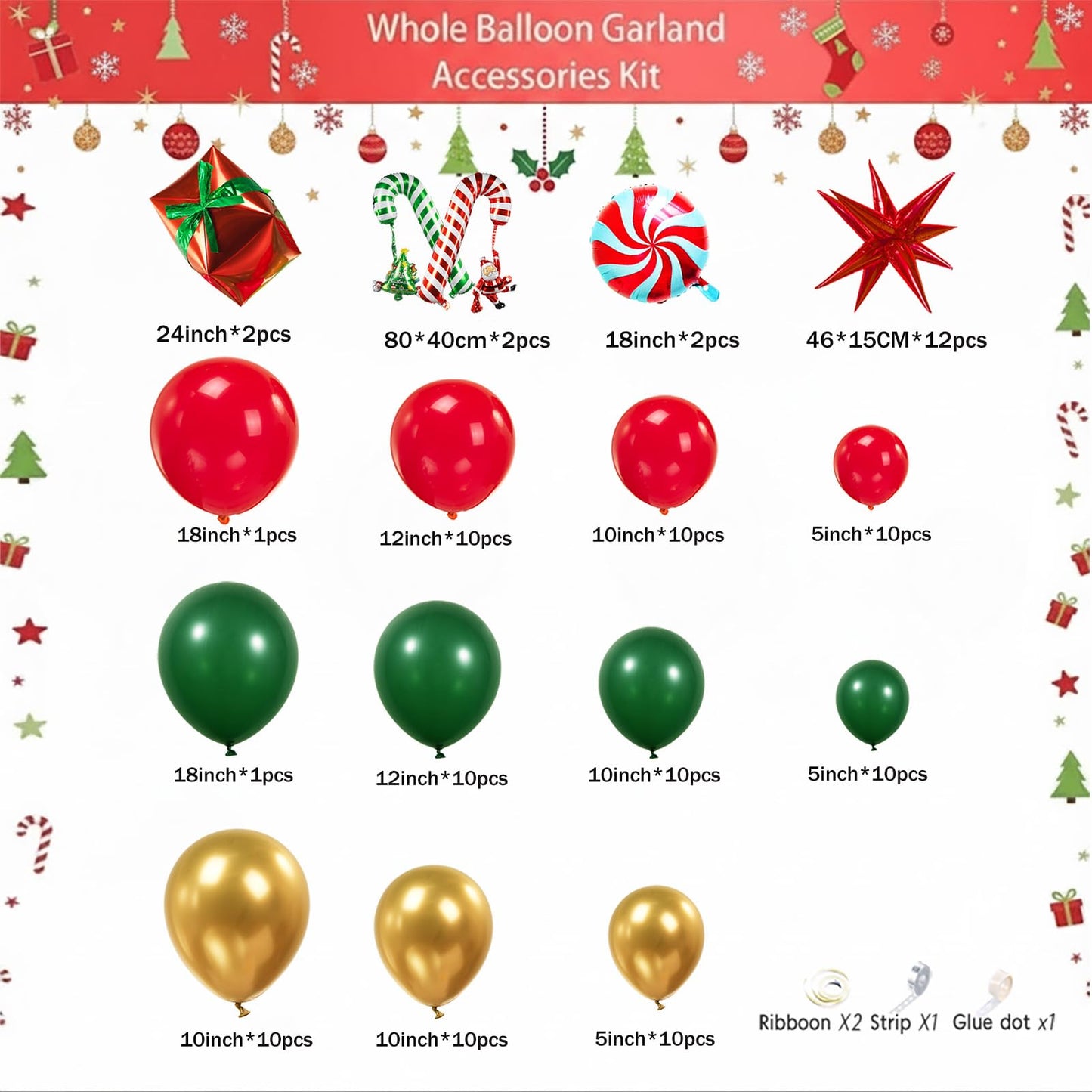 Christmas Party Decorations Include Forest green Red Gold Balloon & Candy Cane Lollipop 4D square and foil strips Balloons for 2026 New Year friendsmas Xmas Holidays Party Decorations