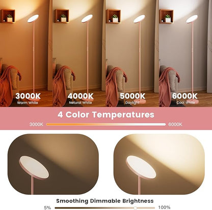 Pink Dimmable Floor Lamp, Bright 36W 3500LM Standing Lamp with Remote Touch Control, 2700K Soft White to 6500K Cool White Adjustable, LED Torchiere Tall Light for Living Room,Bedroom,Office,Sofa