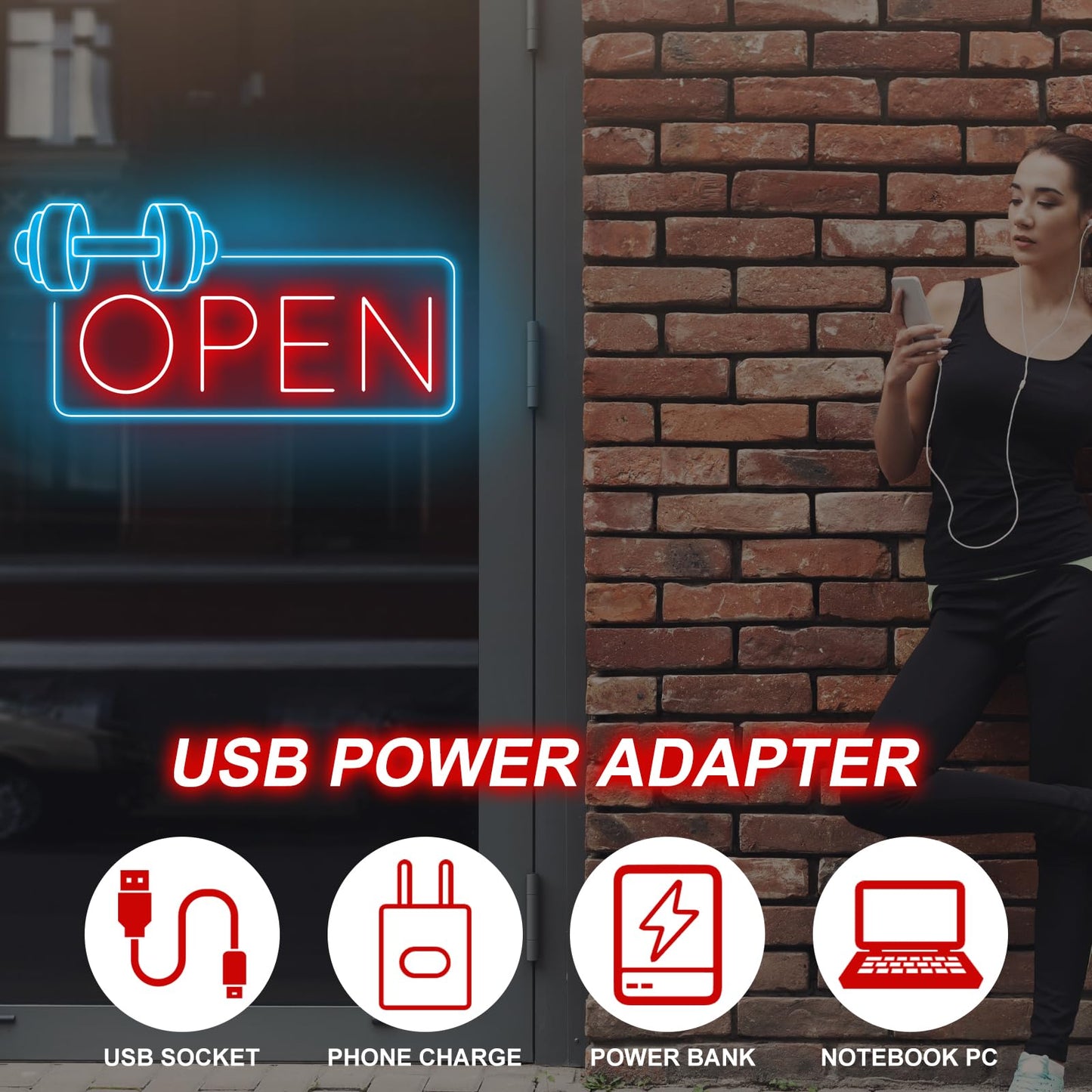 Gym Fitness Open Neon Sign, Dumbbell Open Led Sign, Weightlifting Led Light, Barbell Neon Light, Gym Open Wall Art Decor, House Wall Sign Decor for Business Window Open Signs, Fitness Club Decor