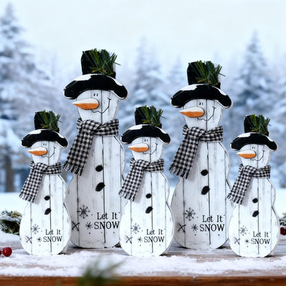 Threehoney Christmas Snowmen Wooden Ornaments Rustic Christmas Table Centerpieces Farmhouse Tiered Tray Decor Table Sign for Xmas Winter Holiday Party Home Office Shelf(5 Pcs,Farmhouse)