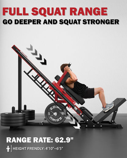 Goimu Leg Press Hack Squat Machine with Back Support Cushion, 3 in 1 Adjustable Leg Press & Hack Squat Machine with Quad Track Roller System