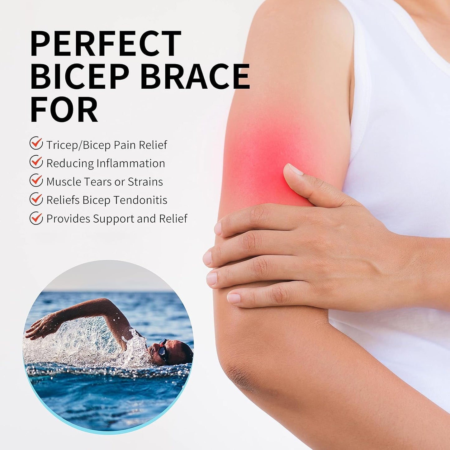 FEATOL Bicep Tendonitis Brace Compression Sleeve Support, Upper Arm Brace Tricep Bicep Support Bands for Men and Women, Arm Wrap Pain Relief for Muscle Strains and Inflammation(Black, Large)