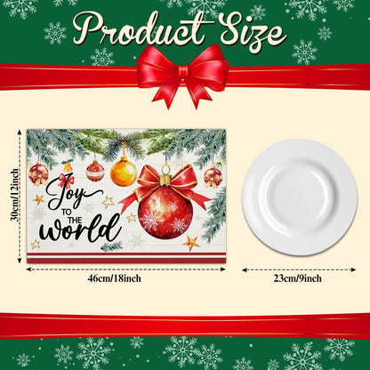 Christmas Baubles Placemats Set of 4 Winter Gifts for Christmas Women Rustic Holiday Placemats Decor for Xmas Party Outdoor Home Kitchen Dining Recyclable Table Mats 12x18 inch - DH724