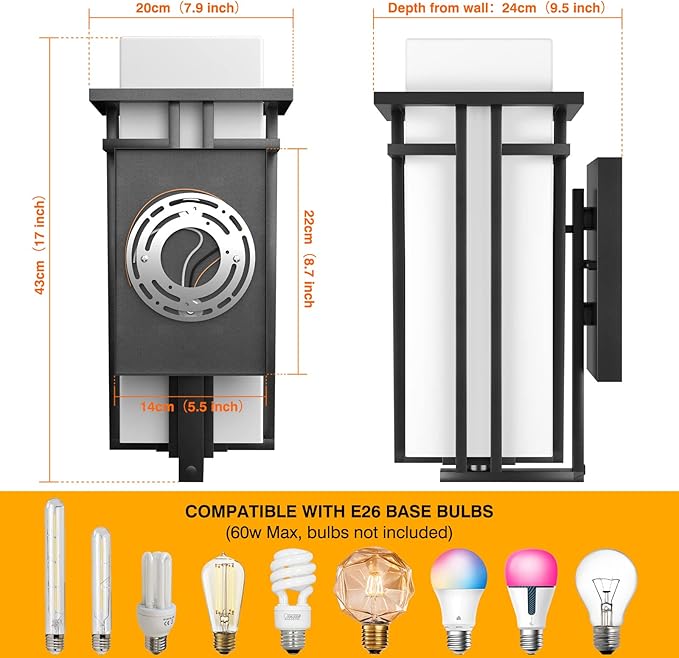 Outdoor Lighting Fixtures Wall Mount, Outdoor Wall Lights Modern with Frosted Glass, Aluminum Exterior Light for House Outdoor Wall Lantern for Garage Porch Carriage Patio (17''H, 1 pc)