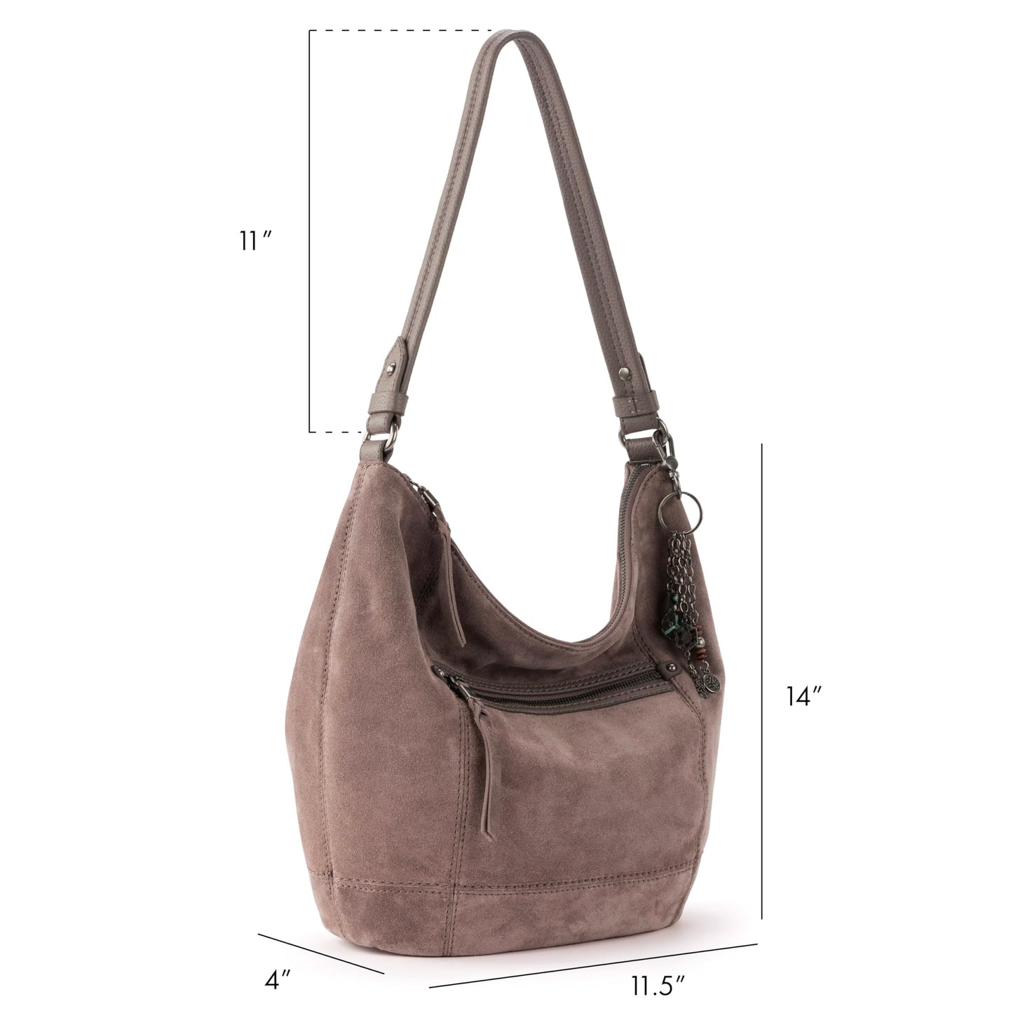The Sak Sequoia Hobo Bag in Leather, Single Shoulder Strap, Mushroom Suede
