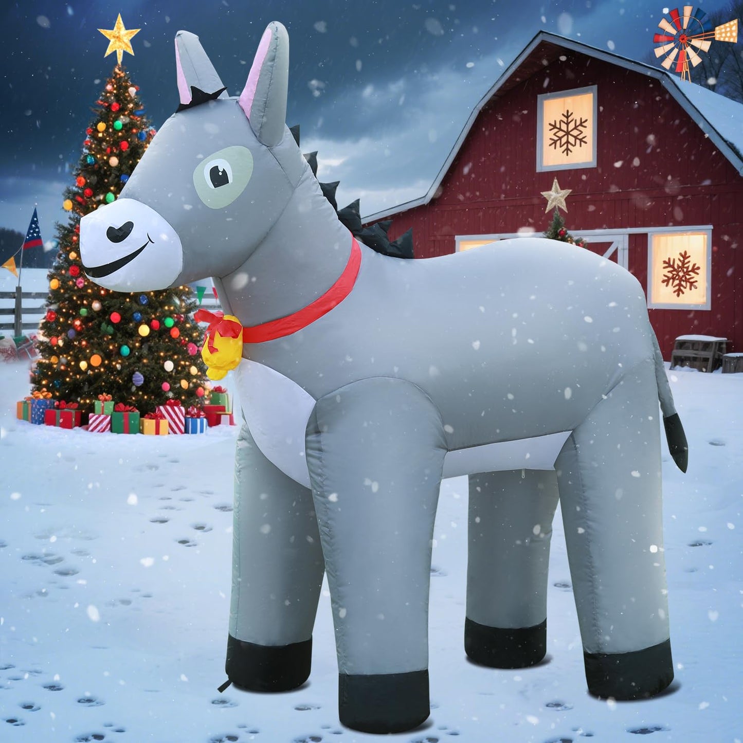 DomKom 6FT Donkey Inflatables Christmas Spring, Farm Ranch Blow up Animals Cute, Decorations Outdoor Yard Built-in LED Lights Big Large Decor Party Farm Lawn Holiday Outside