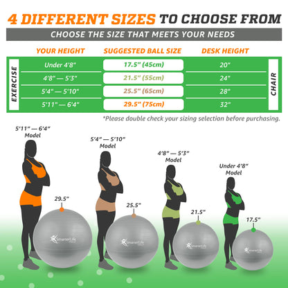 SmarterLife Exercise Ball Yoga Ball for Fitness, Balance, Stability, or Pregnancy, Gym Ball for Core Workout, Physical Therapy, Yoga Ball Chair for Office, Anti-Slip Anti-Burst