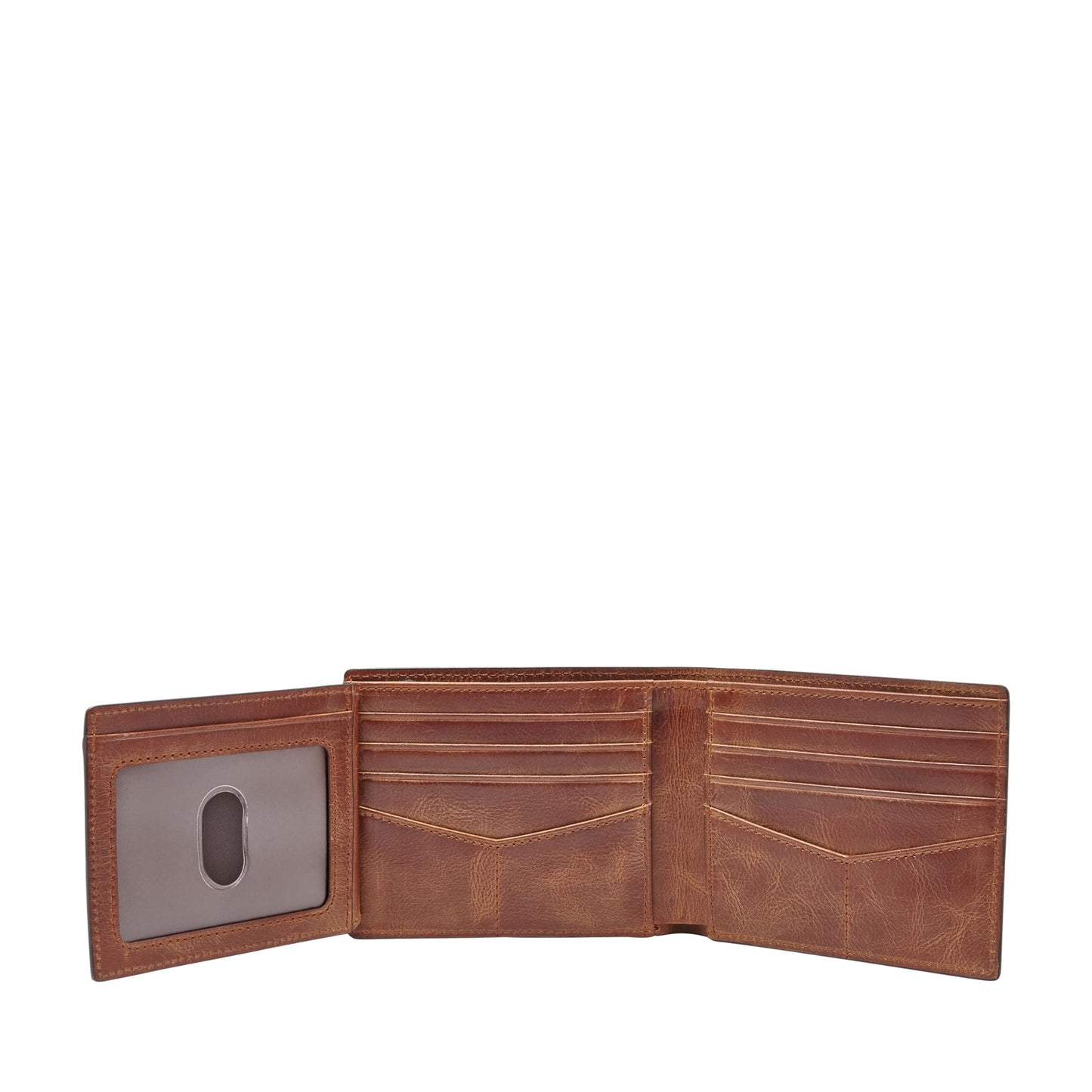 Fossil Men's Wallet, Derrick Leather RFID-Blocking Wallet, Bifold with Flip ID, Brown