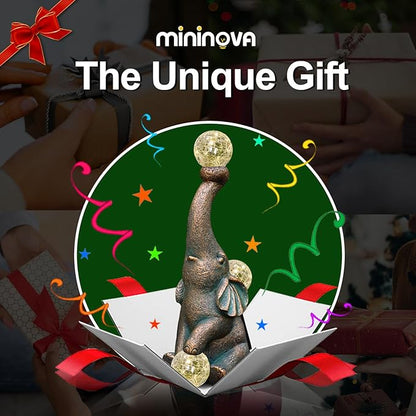 MININOVA Solar Elephant Garden Statue with Crackle Glass Ball (15 LED Lights) Resin Outdoor Decor for Patio, Yard & Lawn, Birthday, Housewarming Gifts for Grandma, Women