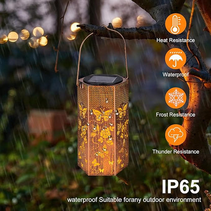 4 Pack Butterfly Solar Lanterns Outdoor Waterproof - Birthday Gifts for Women, Mom, Butterflies Solar Lights Outdoor Hanging Garden Decor for Outside, Patio, Outdoor, Yard, Lawn, Balcony