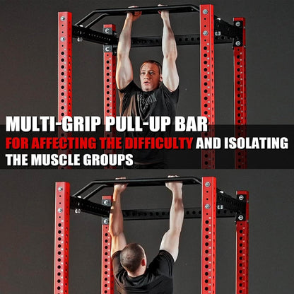 Mikolo 3"x3" Power Cage, Multi-Function Power Rack with LAT Pull Down Pulley System, Commercial Squat Rack for Home Gym with Dip Bar, LAT Pull Down Pulley System