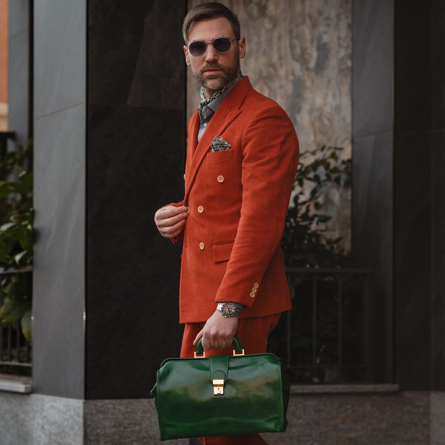 Time Resistance Leather Doctor Briefcase - Italian Handmade Medical Bag - Vintage Style Briefcase for Men and Women -Top Handle Gladstone Bag (Green)