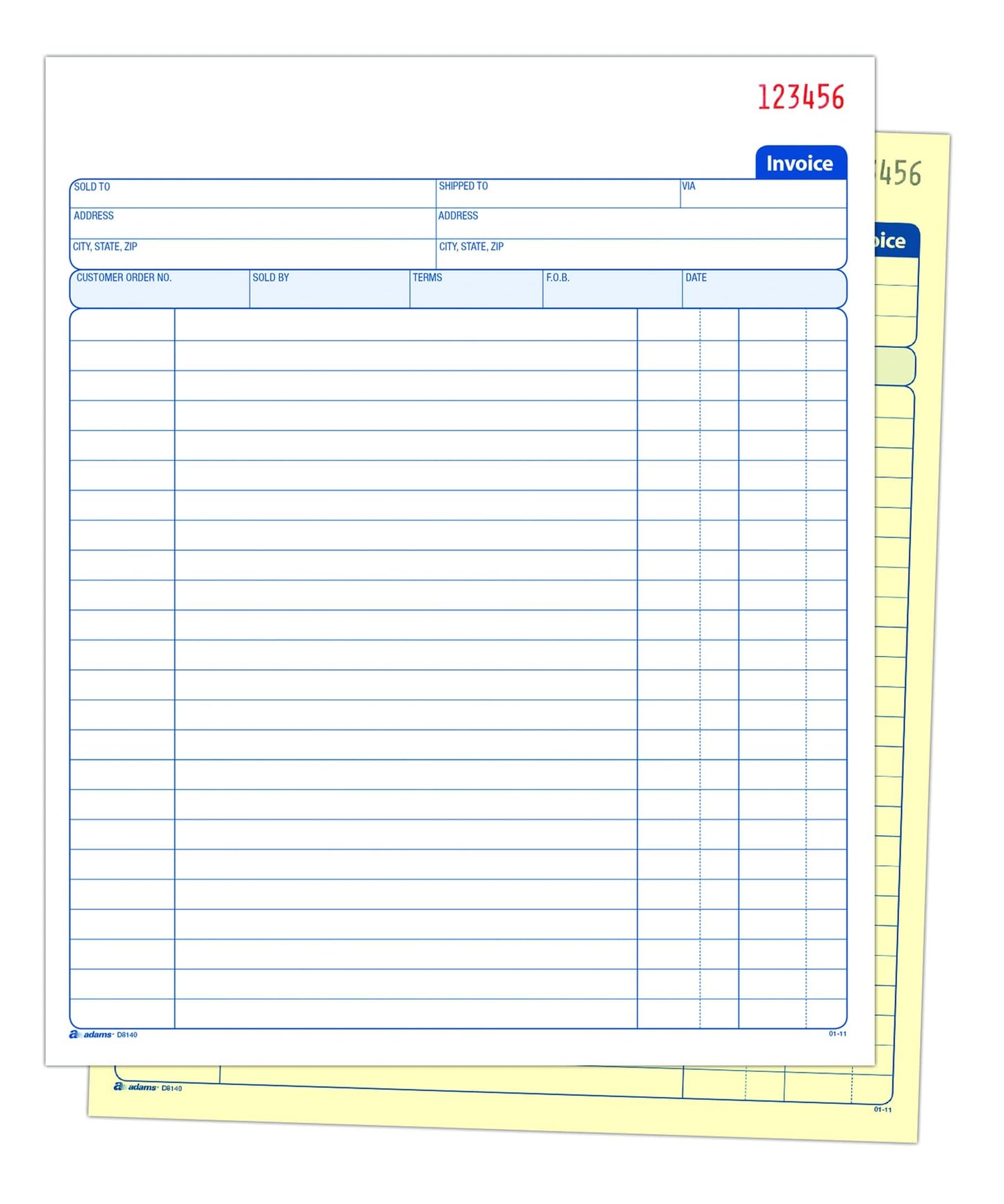Adams Invoice Book, 8-3/8 x 10-11/16 Inches, 2-Part, Carbonless, White/Canary, 50 Sets per Book (D8140)