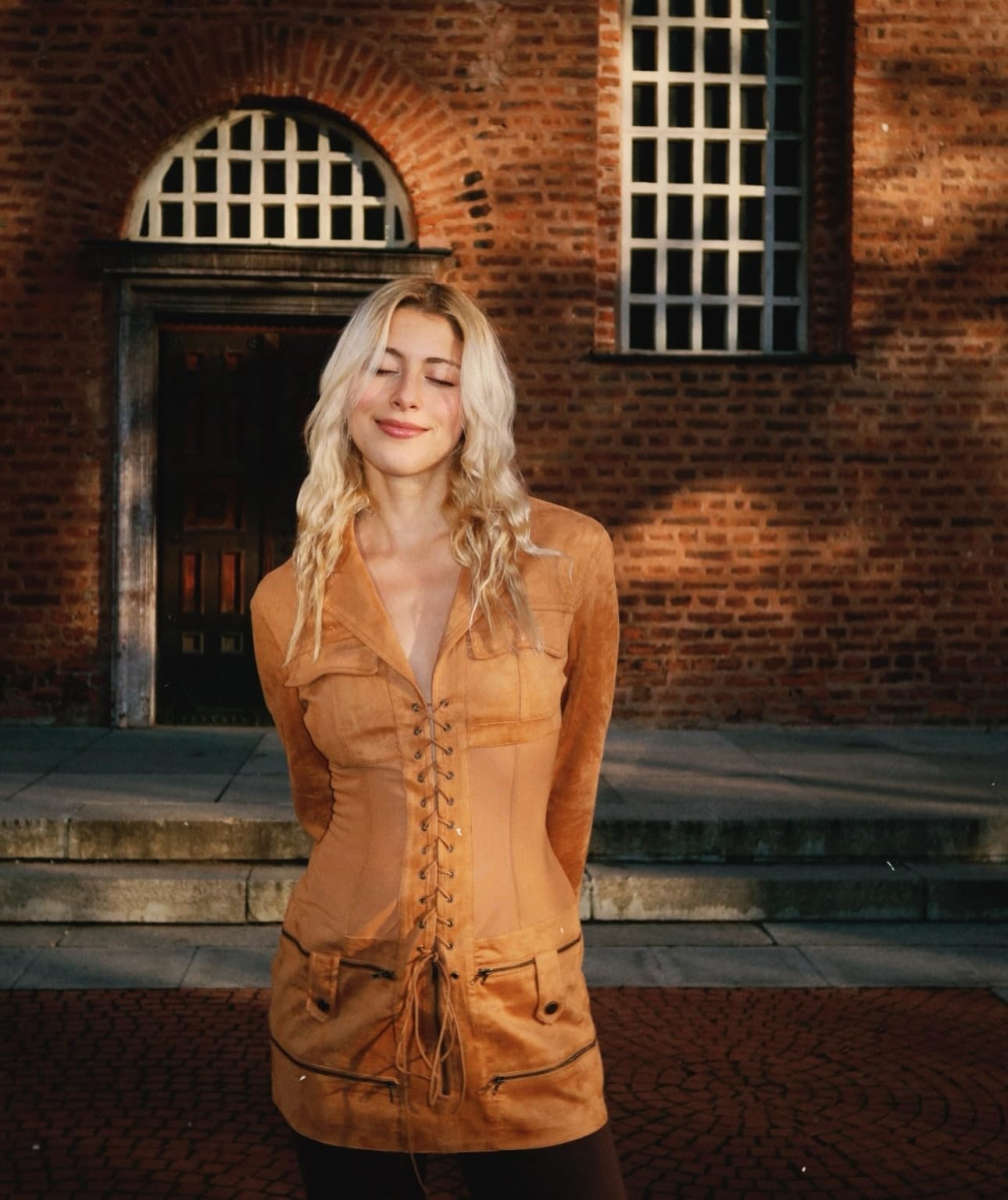 JW PEI Women's Faux Suede Corset Jacket Mini Dress - Camel