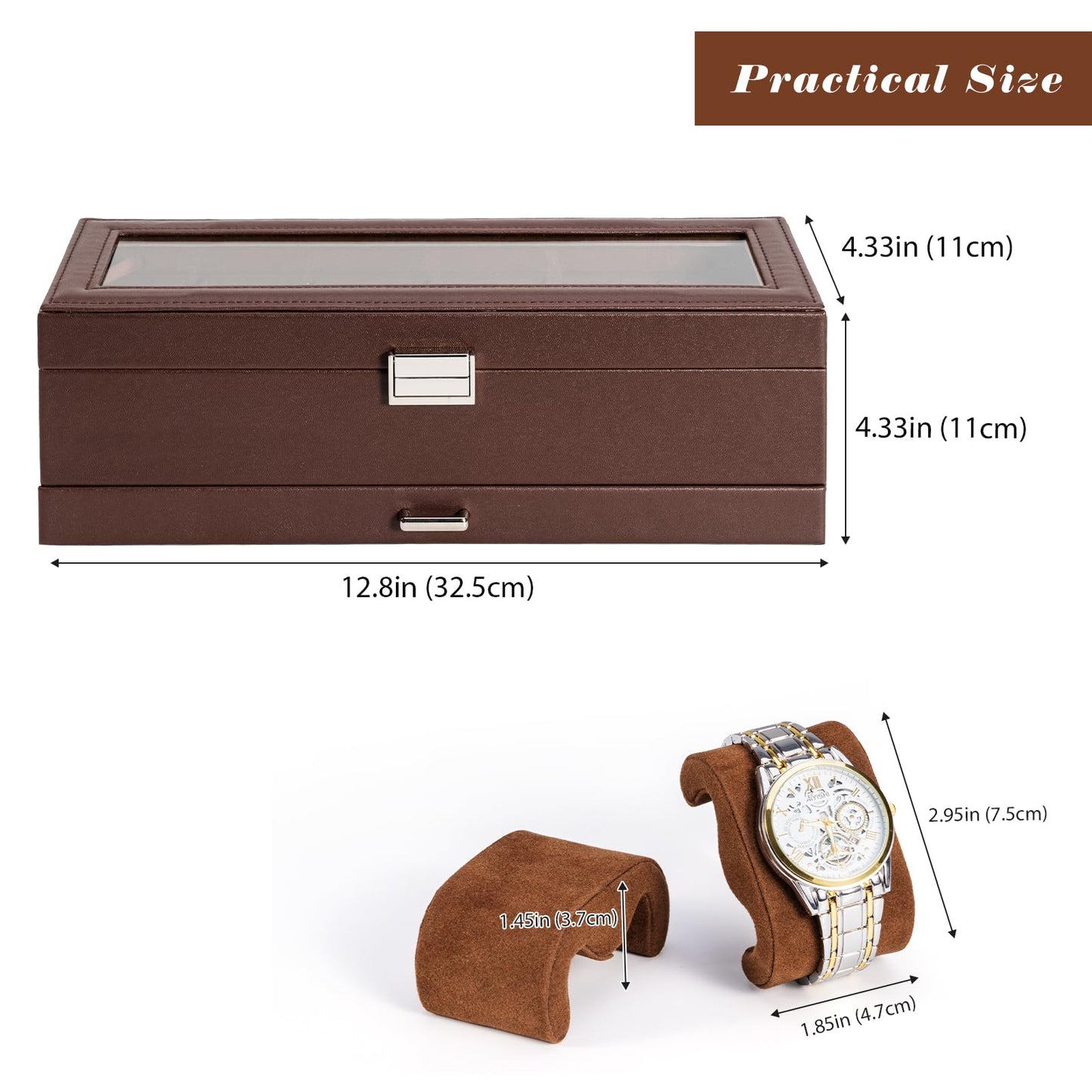 ProCase Watch Box, Fathers Day Gift for Dad, 6 Slot Watches Display Case with Drawer, Mens Watch Case with Glass Lid, 2-Layer Mens Jewelry Organizer Storage Holder -6 Slot, Espresso