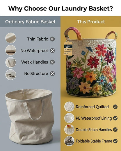 Quilted Laundry Basket with Handles Collapsible Storage Hamper 3D Embossed Design Waterproof Pe Liner Large Capacity Foldable Organizer for Bedroom Nursery Bathroom Polyester Cotton(#g,L)