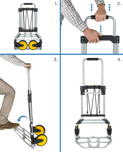 Mount-It! Folding Hand Truck and Personal Dolly, Aluminum Trolley, Heavy Duty 264 Lb Capacity Cart, Dolly Cart with Wheels of Durable Rubber, Soft Grip Telescoping Handle for Indoor Outdoor, Foldable